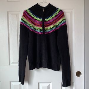 vintage lauren Ralph Lauren active neon crochet knit zip up sweater small